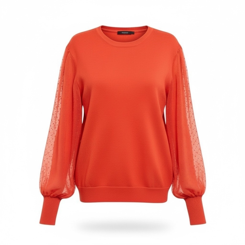 Calvin Klein Orange Knit Sequin Sleeve Sweater Large